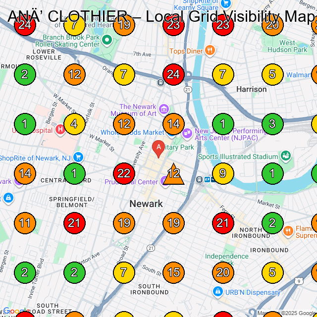 ANÄ' CLOTHIER Clothing Store GeoGrid ranking map for Newark NJ